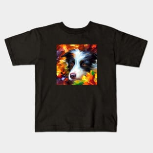 Border Collie - Face Among Foliage Kids T-Shirt